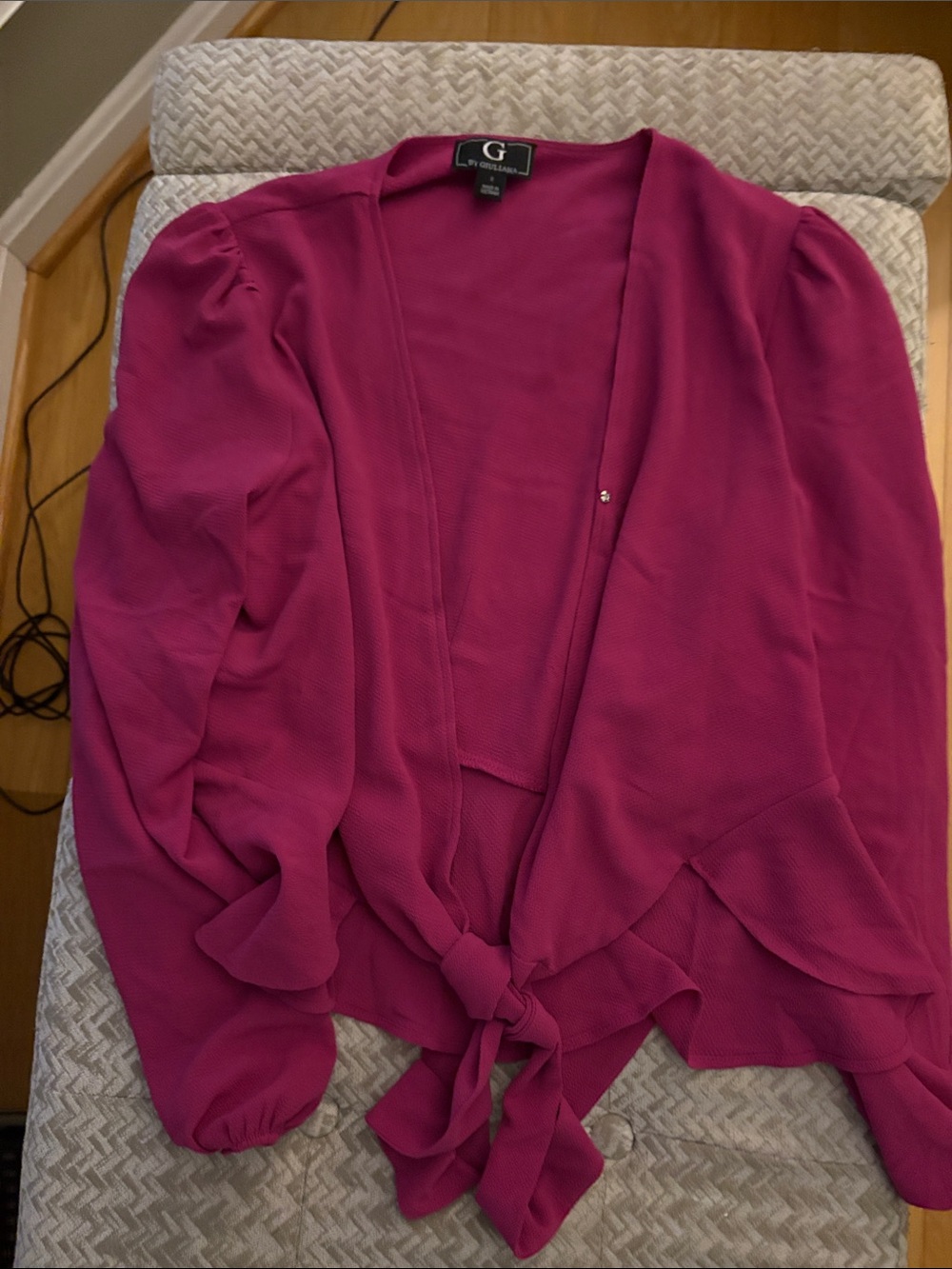 G by Giuliana Magenta Tie-Front Puff Sleeve Blouse